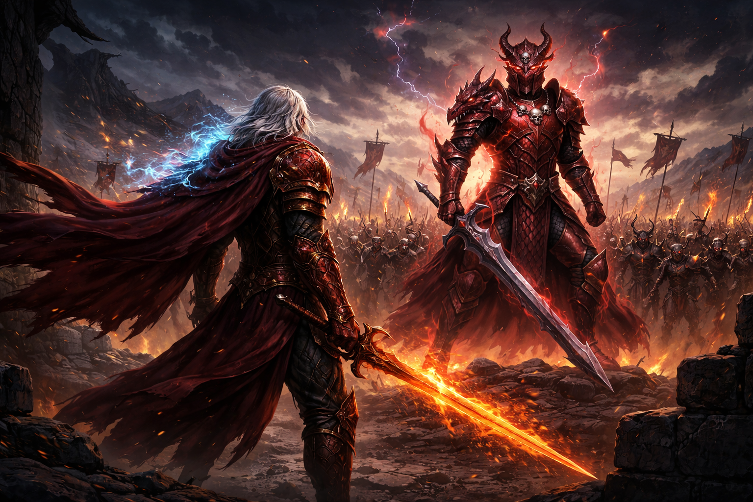 Epic confrontation between hero and villain